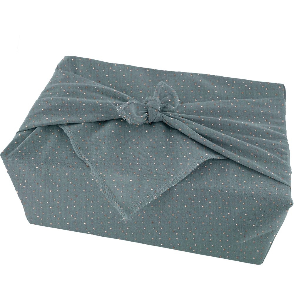 Furoshiki Moyen 48 X 48 Cm Gaze Pois Or Bleu Gris