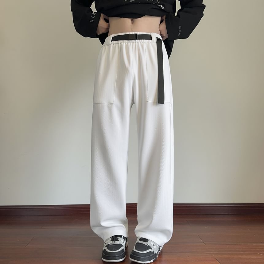 Drawouf - Broek met elastische taille en rechte pijpen en gespen