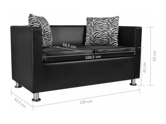 Canapé 2 places de cuir noire 120 x 62.5 x 63 cm 02_0018926