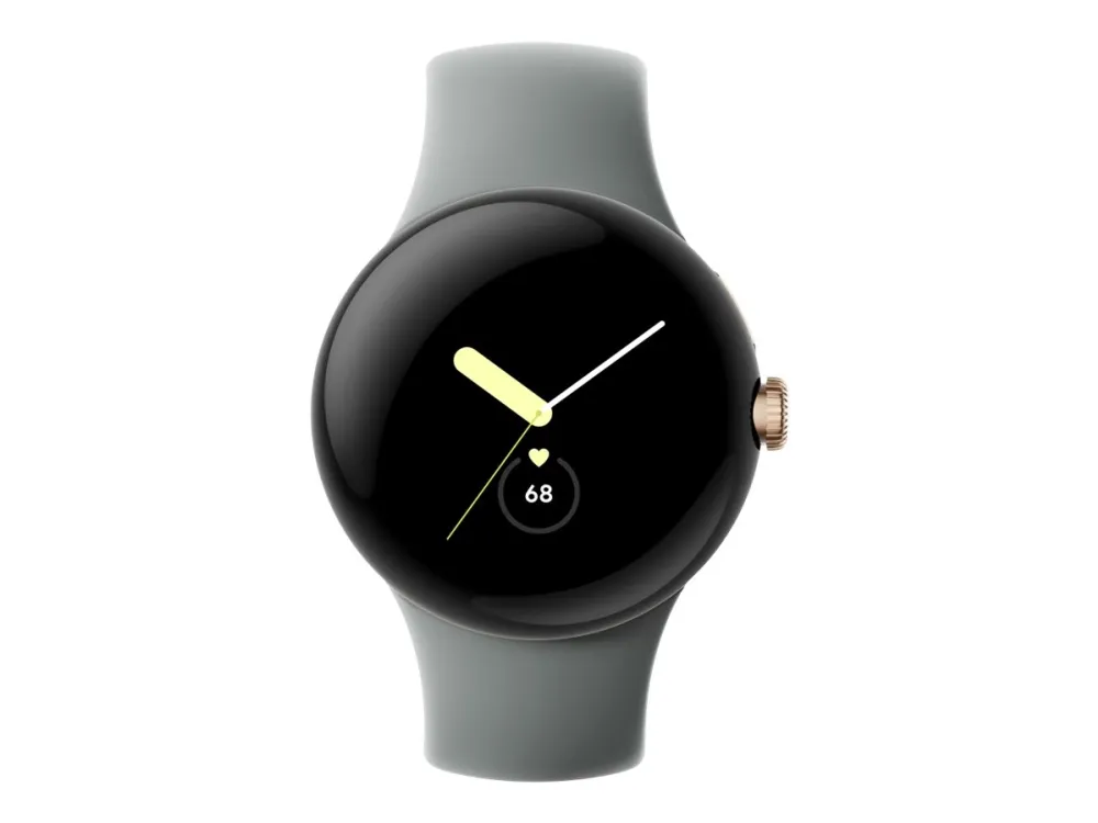 Google Pixel Watch - Champagne-guld - smart ur med bånd - fluoroelastomer - nøddebrun - båndstørrelse: L - 32 GB - Wi-Fi, NFC, Bluetooth - 4G - 36 g