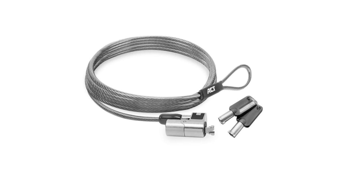 ACT ConnectivityNano laptopslot met sleutels diefstalbeveiliging  (Grijs, 2 meter)