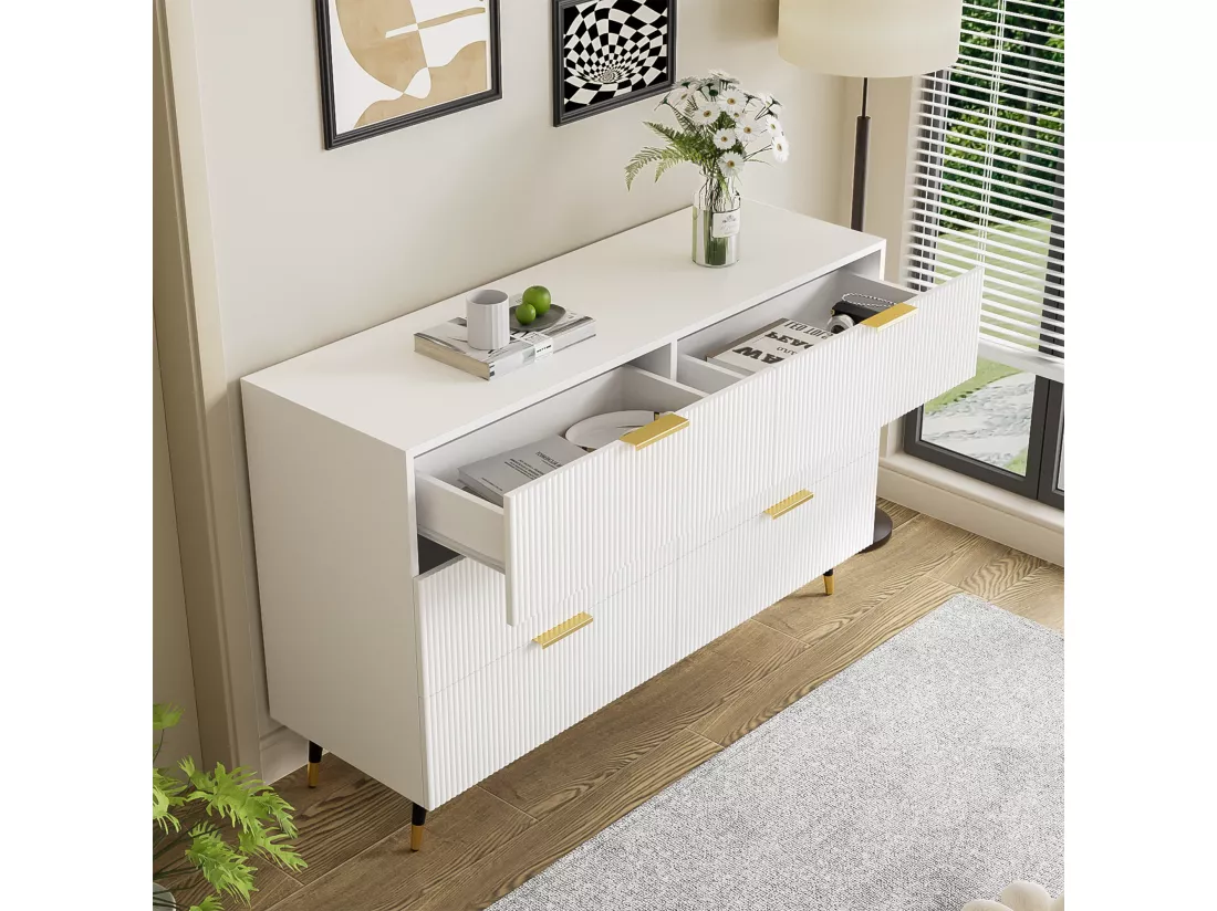 Commode avec 6 tiroirs - 120 x 40 x 77 cm - Panneaux de particules - pour salon, chambre - Couleur blanc