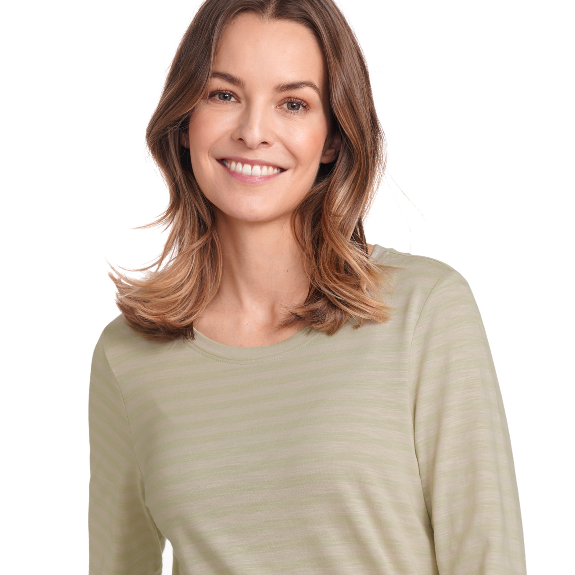 Gina Benotti Damen Langarmshirt gestreift hellgrün / beige
