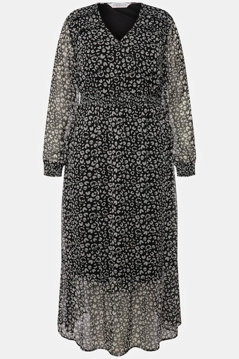 Maxikleid, A-Line, Totenkopf Print, V-Ausschnitt, Langarm