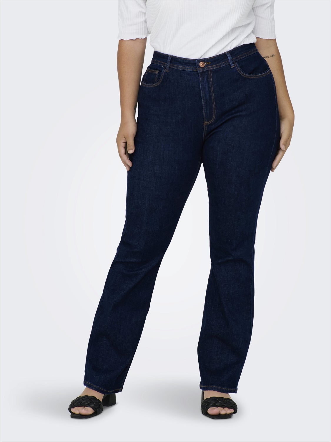 CARSALLY Hohe Taille Ausgestellt Jeans Dark Blue Denim