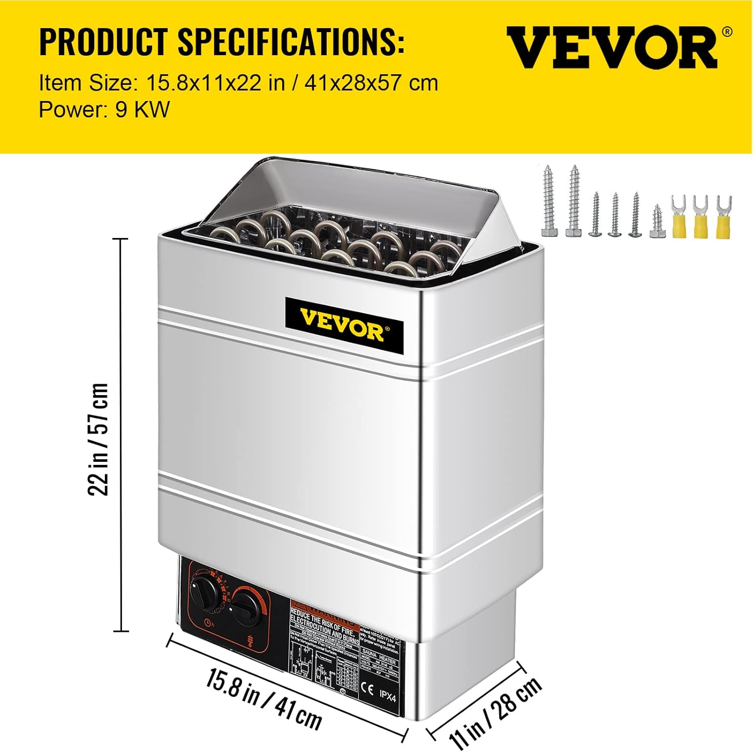 FlowerW Saunaofen 9 KW, Sauna Elektroherd 380 V - 415 V, Elektrischer Saunaofen 2 Modi (Temperatur, Zeit), mit Externem Steuergerät und 3M-Temperatursensor