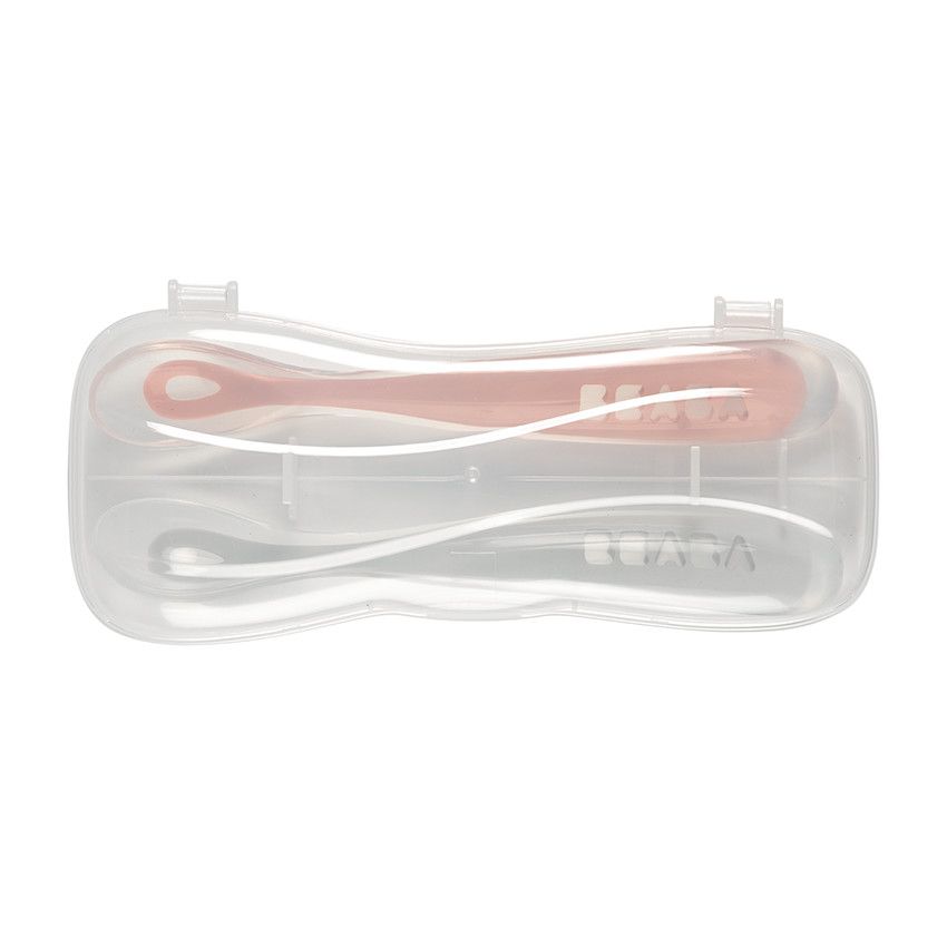 Set de 2 cuillères 1er âge en silicone - Old Pink - Ecru