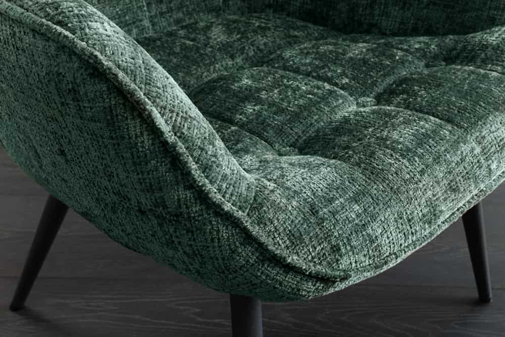 Design Sessel SCANDINAVIA grün Chenille Cremona schwarz Metall mit Armlehne