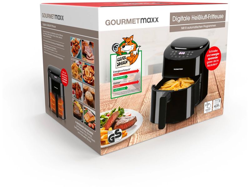 GOURMETmaxx Heissluft-Fritteuse Digital Schwarz Vielseitiges Kochgerät mit Heissluft