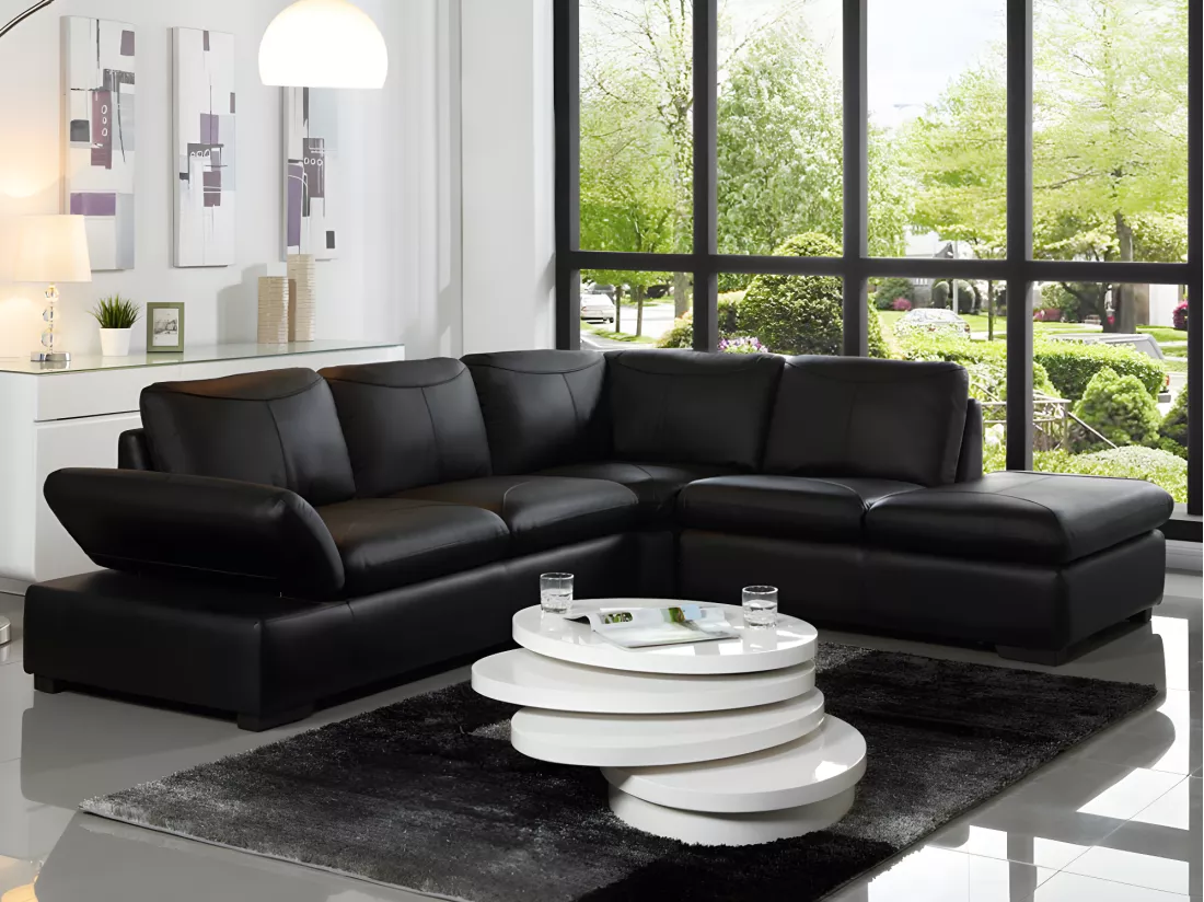 Canapé d'angle en cuir ONYX II - Noir - Angle gauche