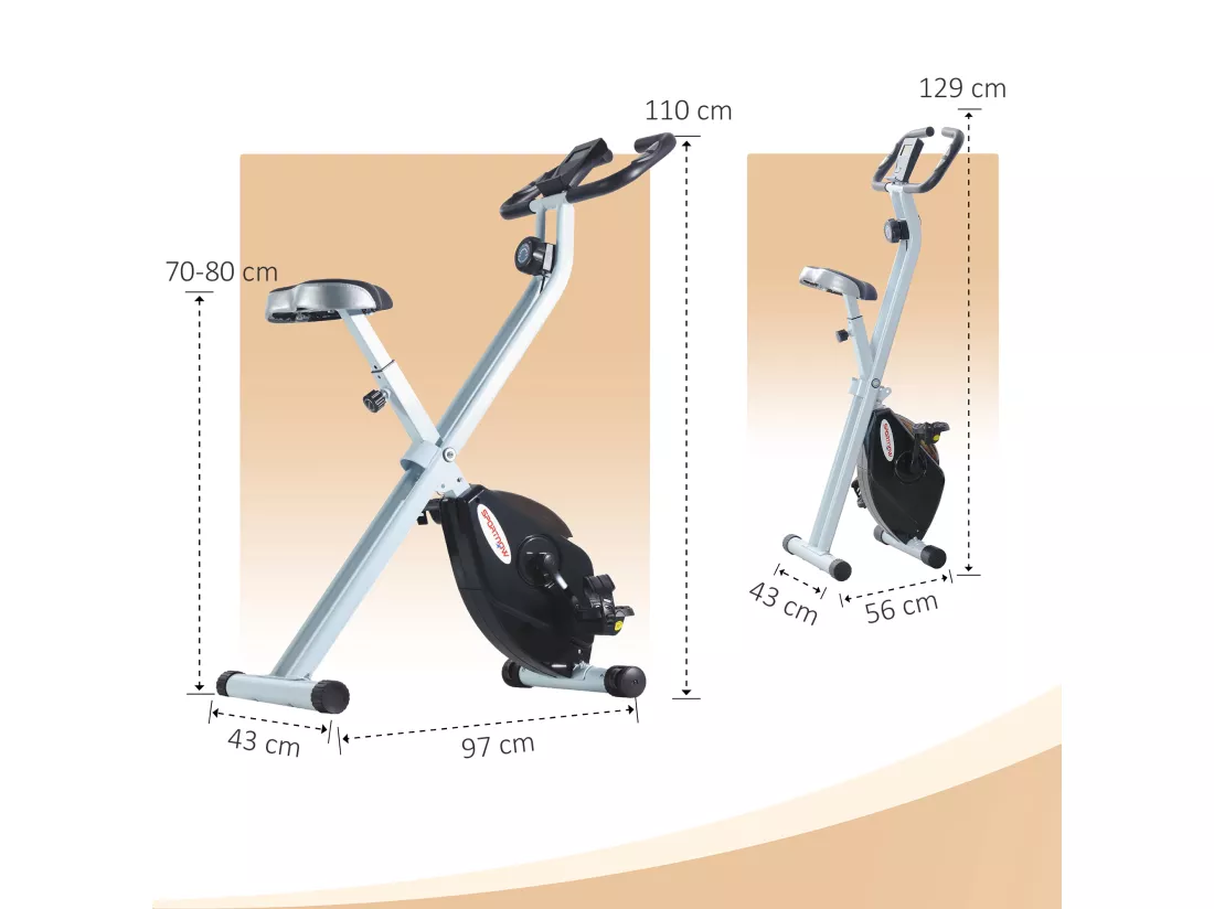 Vélo d'appartement pliant, vélo de fitness, vélo d'intérieur 8 niveaux de résistance magnétique, selle réglable, poignées, écran LCD multifonction, support tablette, acier blanc