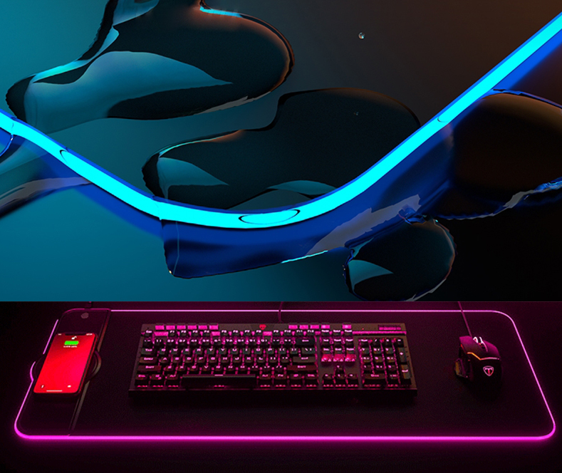 (80x30cm) Gaming Mauspad Mausmatte mit Rutschfester Unterseite   RGB-Beleuchtung und Qi Wireless Fast Charging Ladegerät - Schwarz