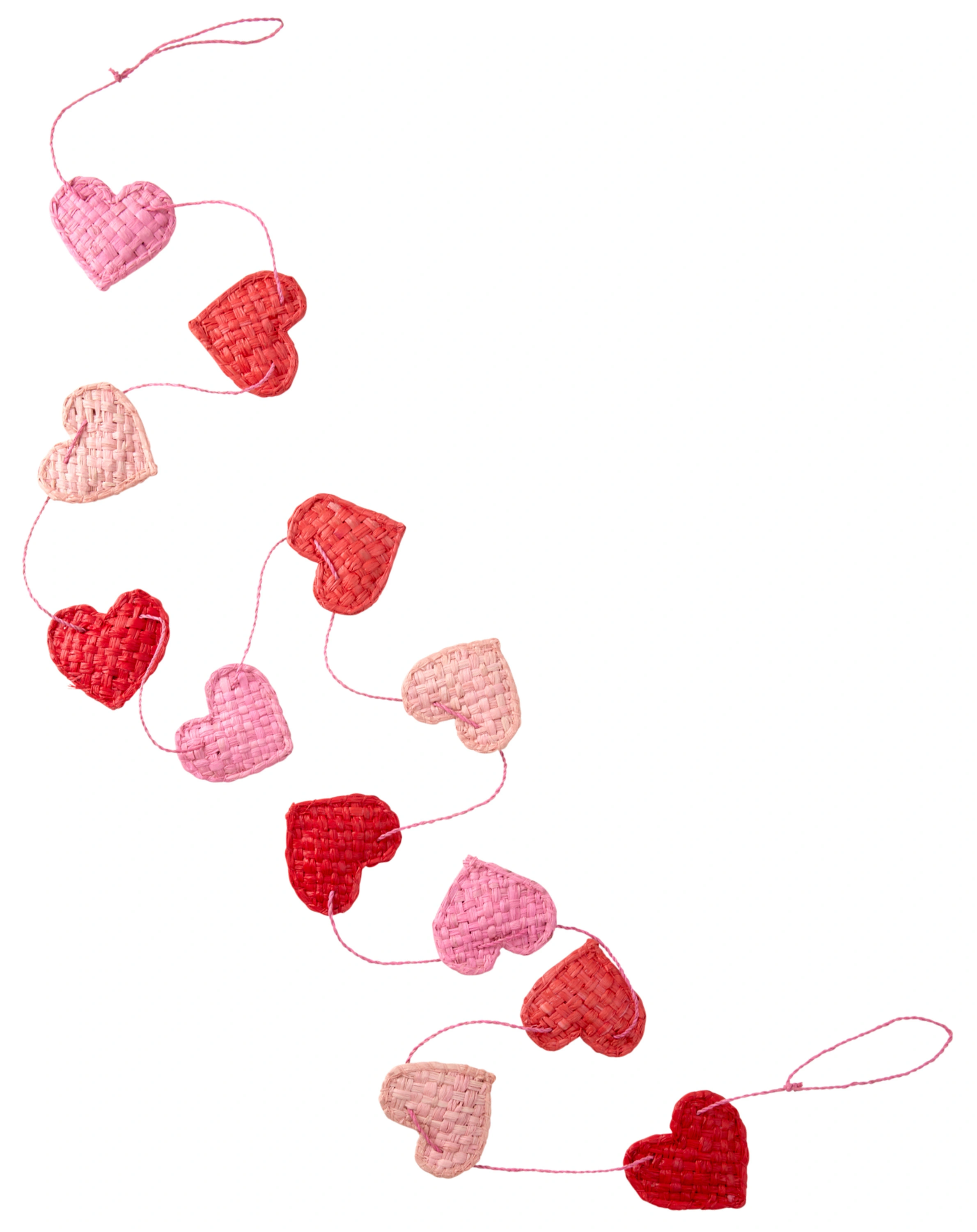Raffia-Girlande HEARTS (180cm) in red/pink