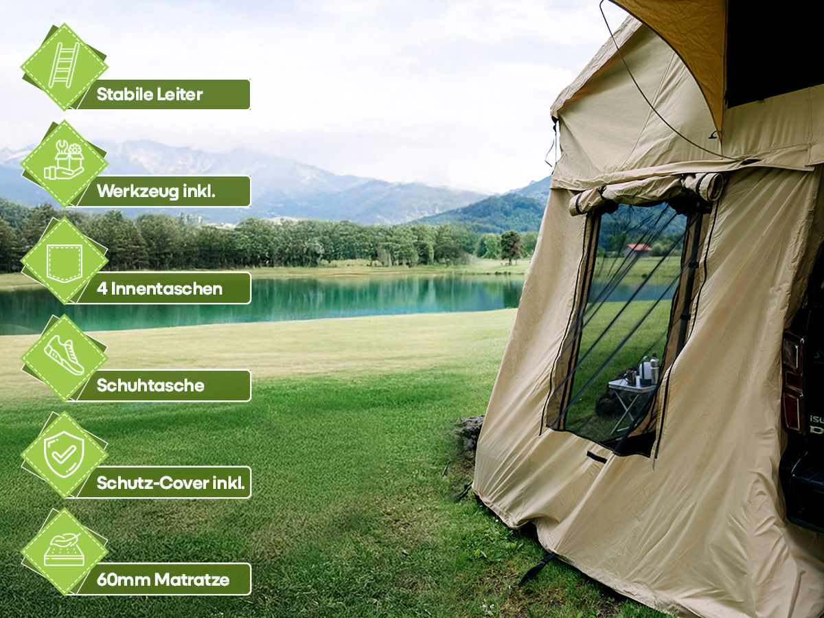 OutdoorU Family 4 Pers daktent incl. voortent & ladder - Green
