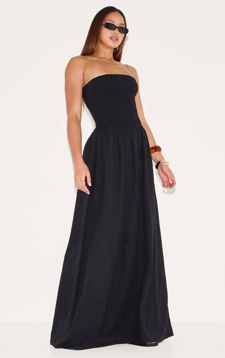 Noir Robe Longue Bandeau À Détails Froncés Tall