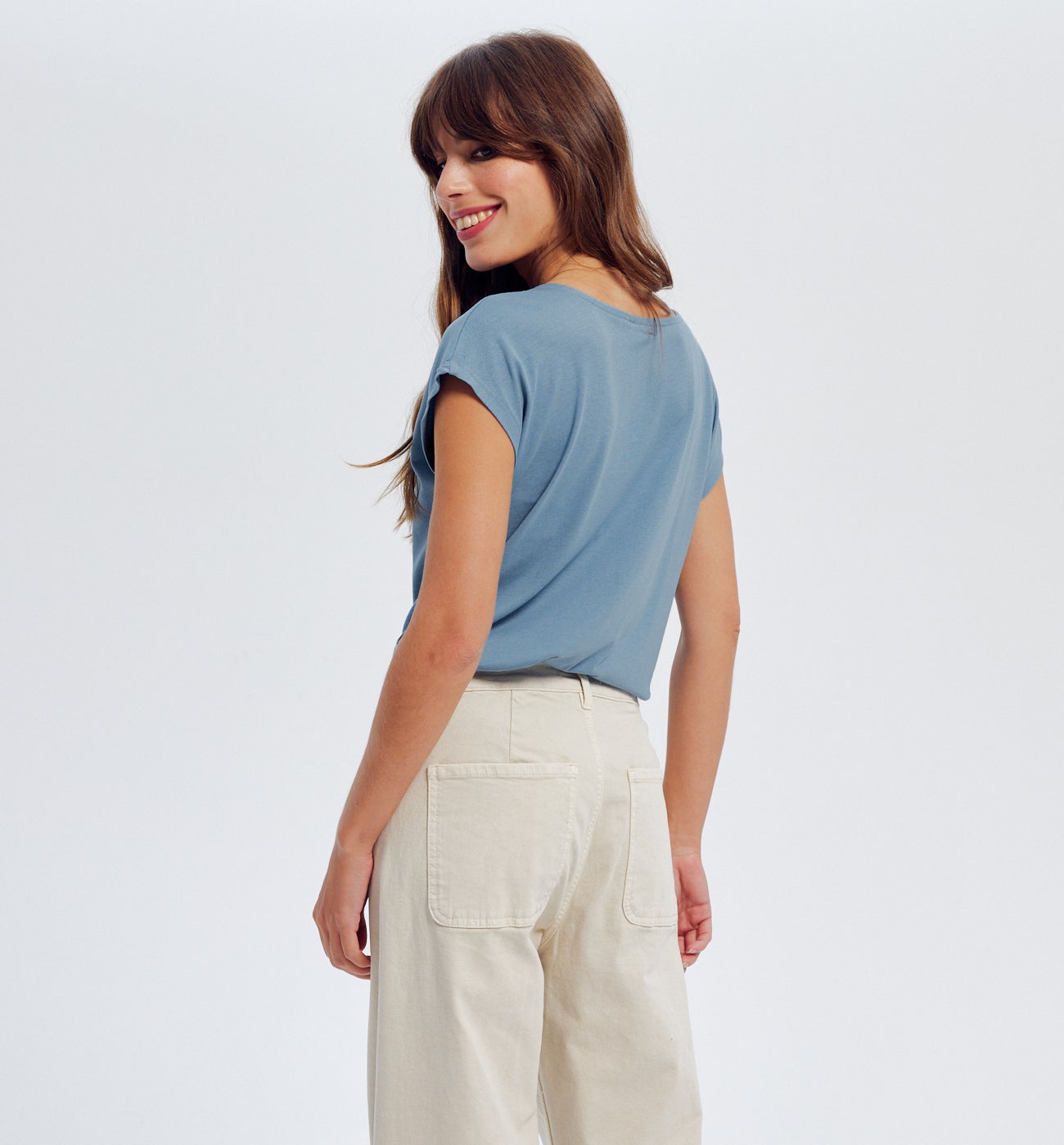 T-shirt détail dentelle Femme - Gris bleu