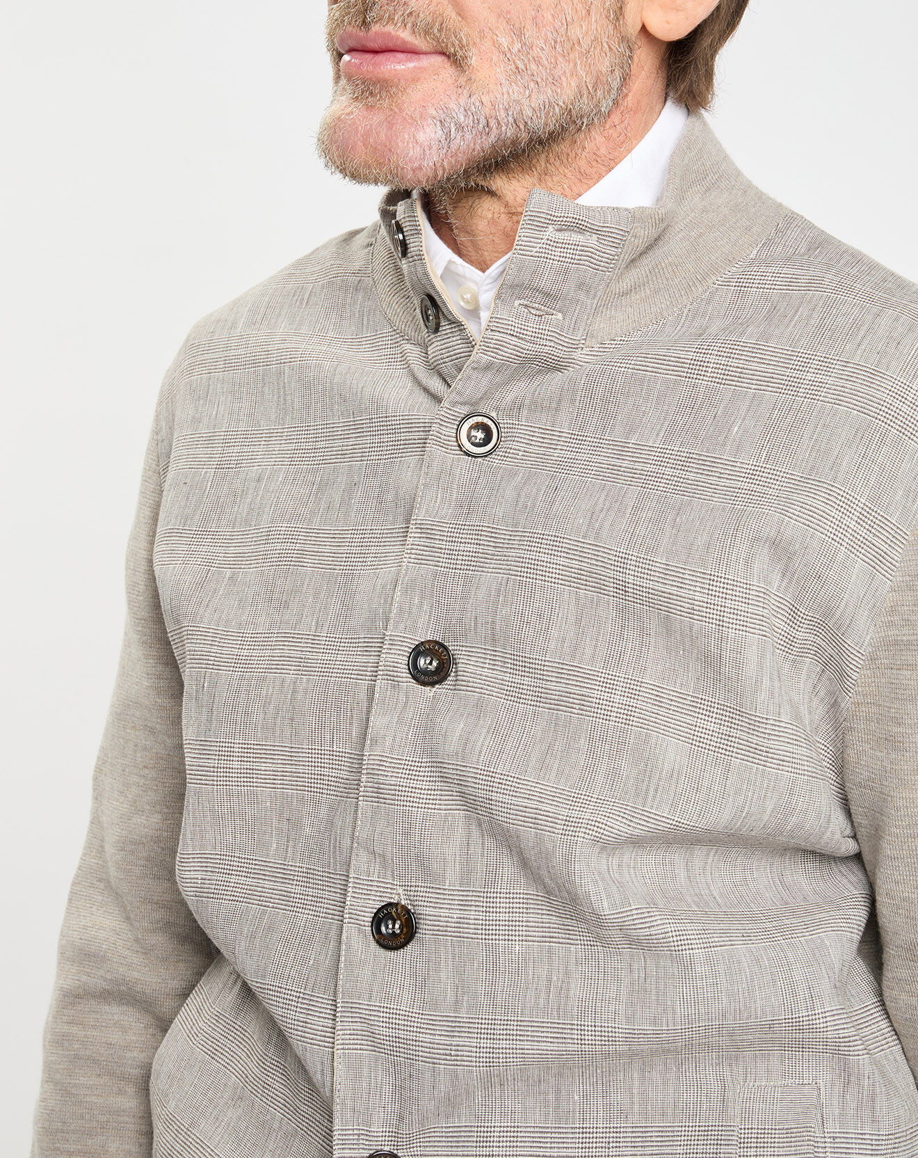 Hackett London Gilet 100% Laine imprimé Prince de Galles beige