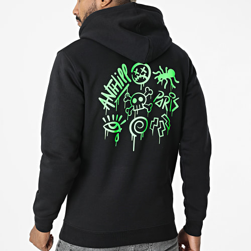 Sweat Capuche Script Noir Vert Fluo