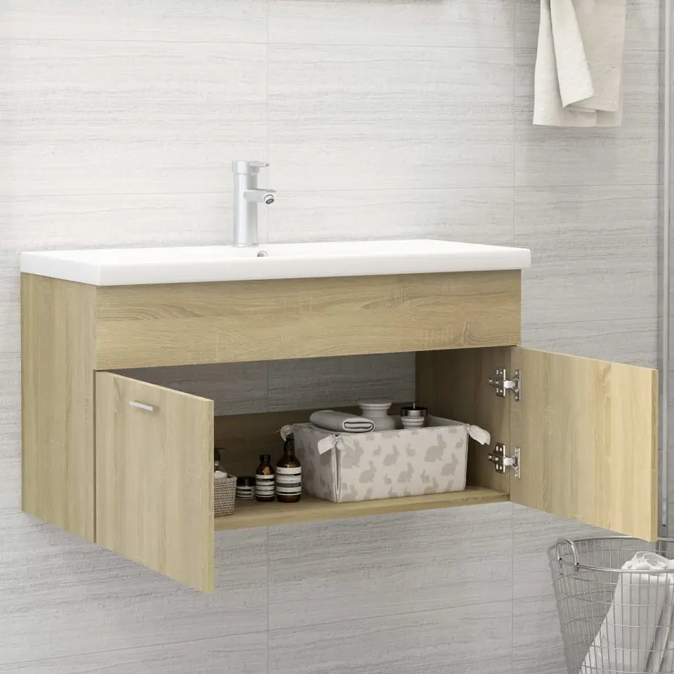 vidaXL - Wastafelkast - Bruin - Bewerkt hout - 90 x 38.5 x 46 cm