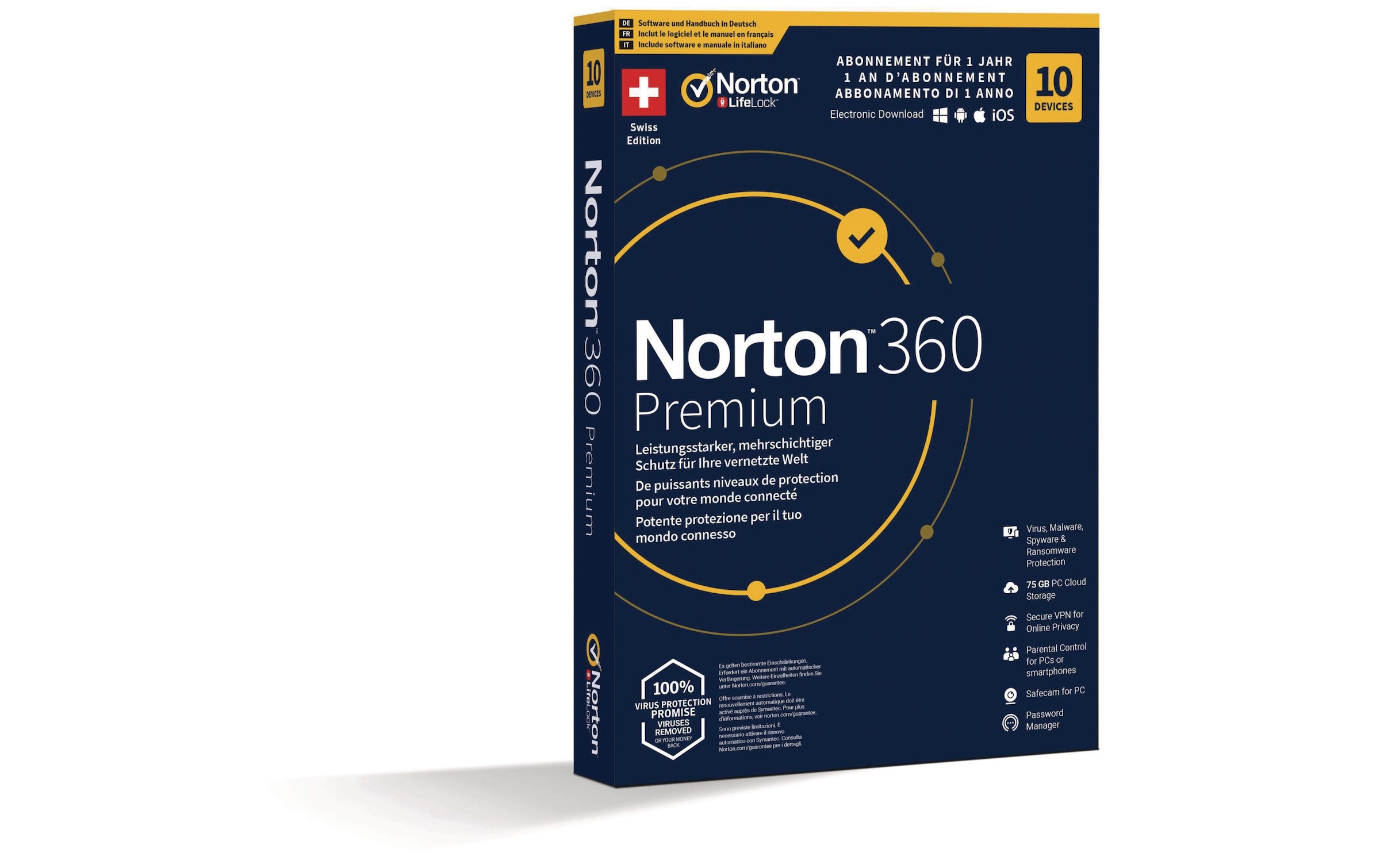 Norton Virensoftware »Norton 360 Premium Box, 10 Device, 1 Jahr« ( Lizenzschlüssel)