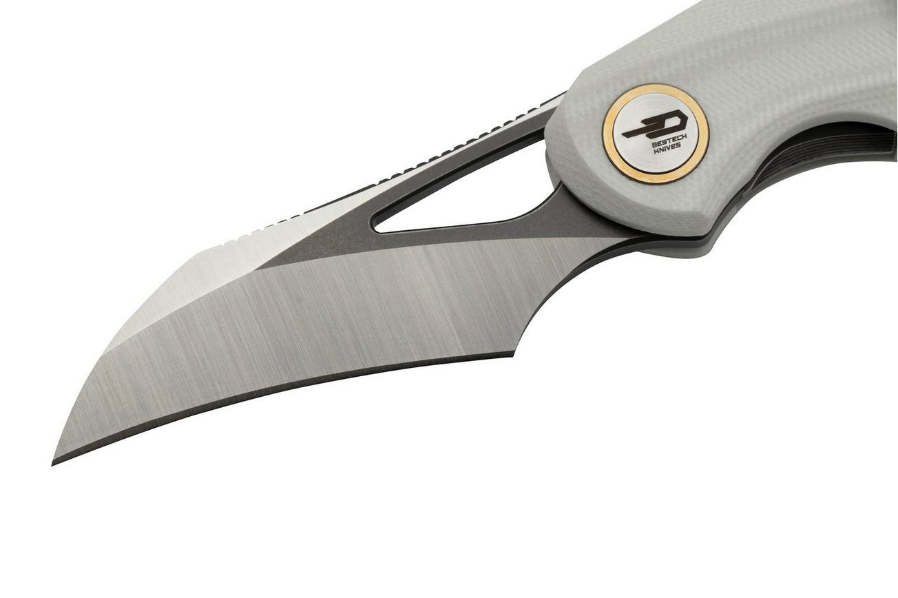 Bestech Bihai Grey DLC Stonewashed Satin, White G10 BG53E zakmes, Ostap Hel design