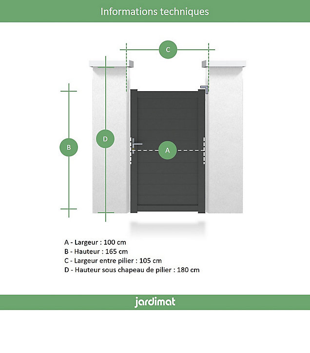 Portillon Jardimat aluminium Lausanne noir 2100 - 100 x h.165 cm