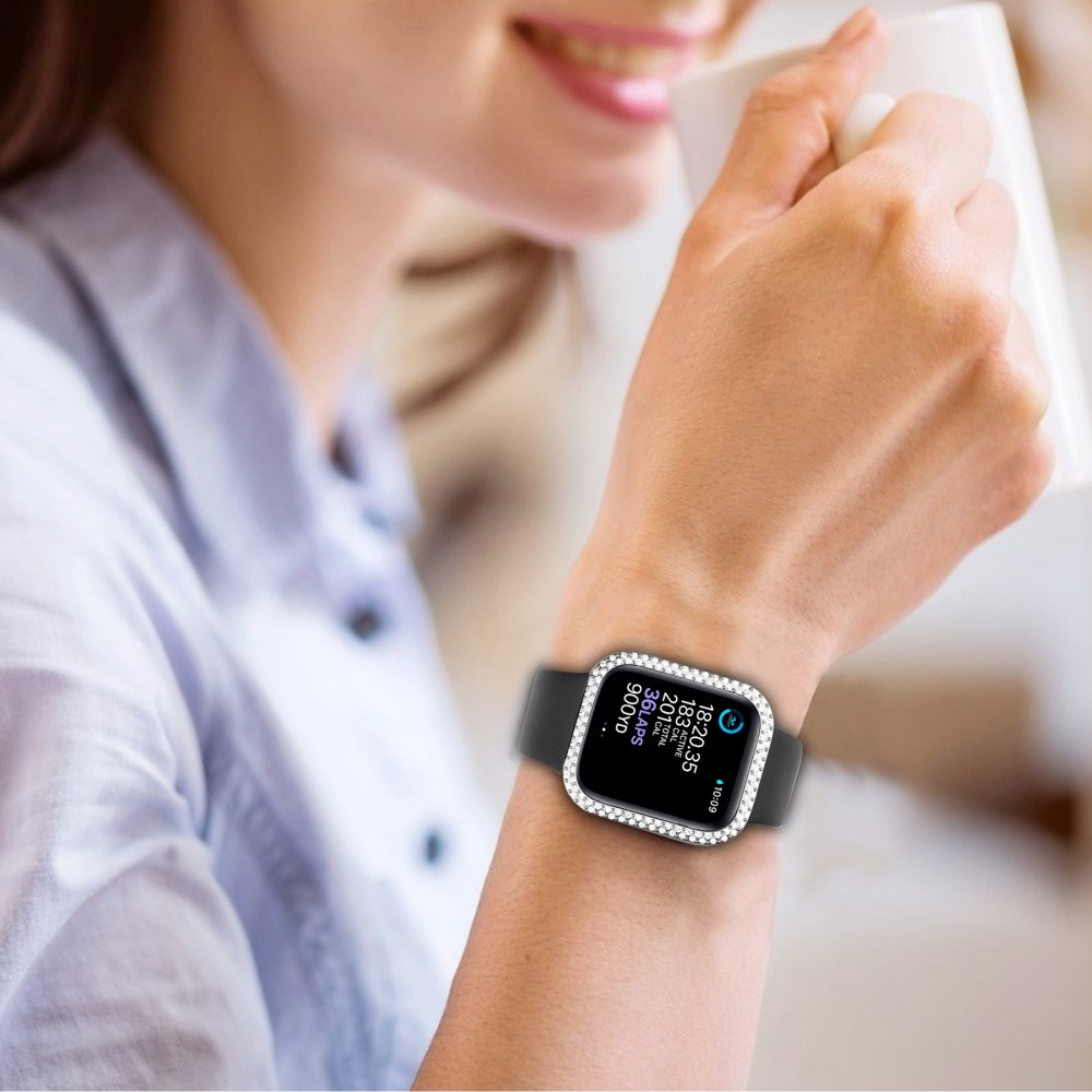Apple Watch (44mm) Hardcase Glitzer Strass Bumper Hülle mit Display Schutzglas - Transparent