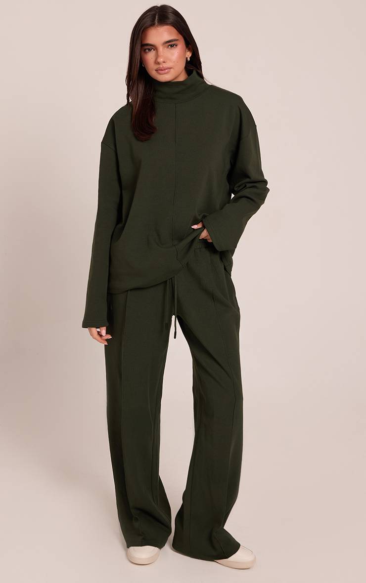 Vert Foncé Sweat-shirt Col Montant À Coutures Entrelacées