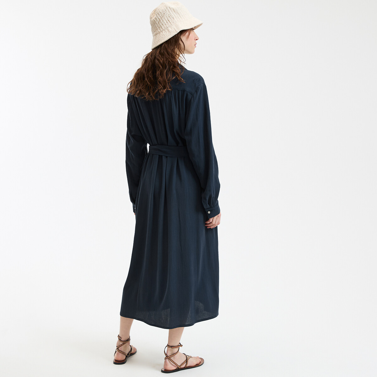 LA REDOUTE COLLECTIONS<br>Vestido camiseiro midi em crepe com mangas compridas