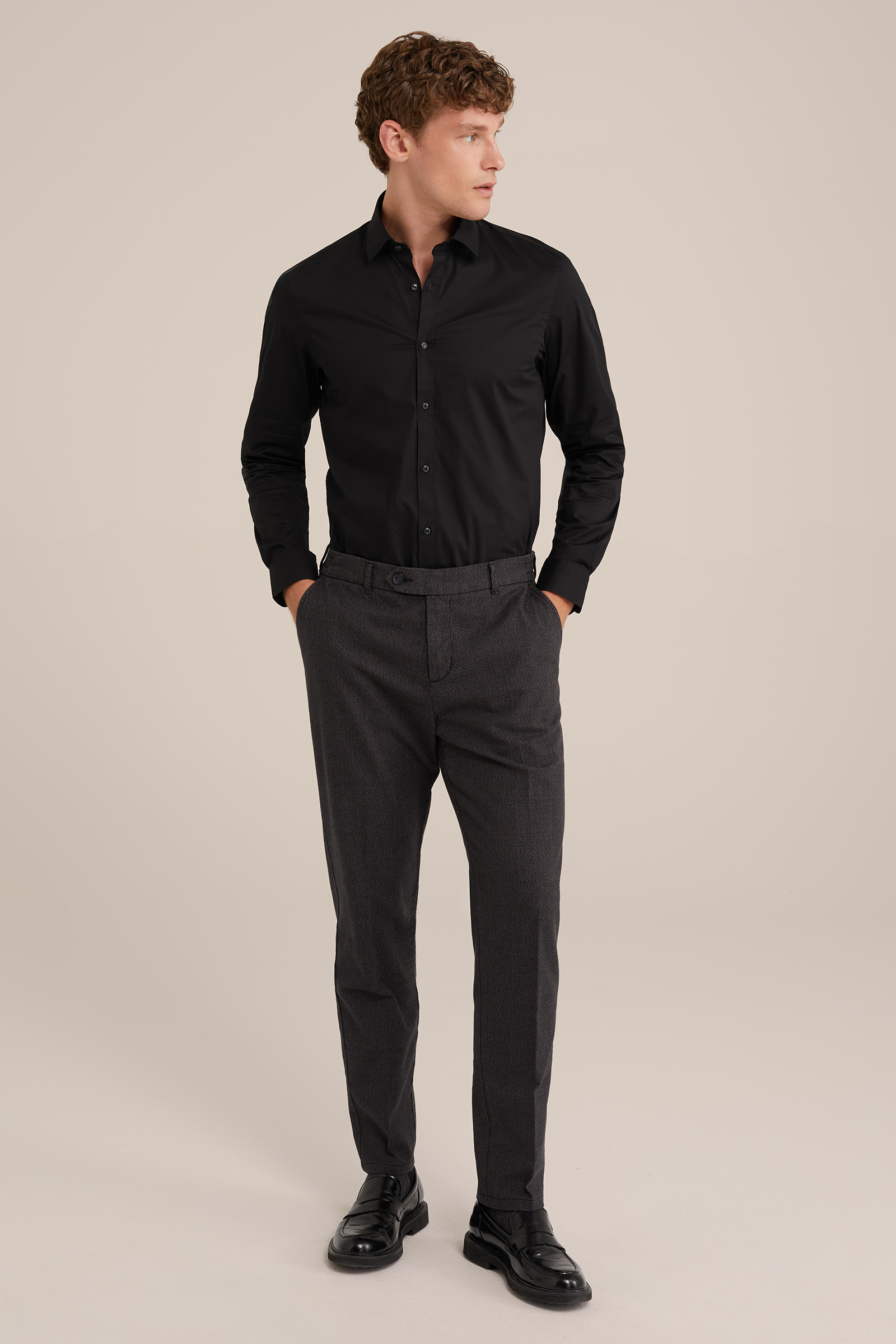 tall fit anti-odour overhemd met stretch Fundamentals Zwart