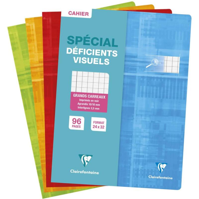 Cahier piqué spécial déficients visuels 24x32 cm 96 pages grands carreaux 2,5mm agrandis 10x10 - Assortis