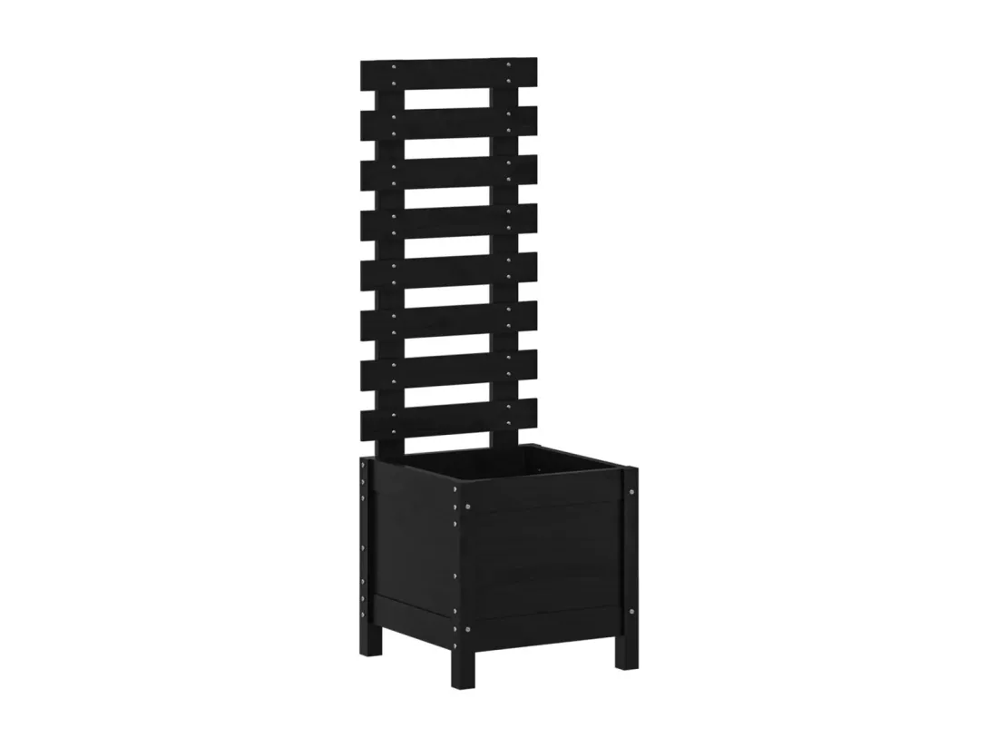 Jardinière avec support noir 39x39,5x114 bois de pin massif