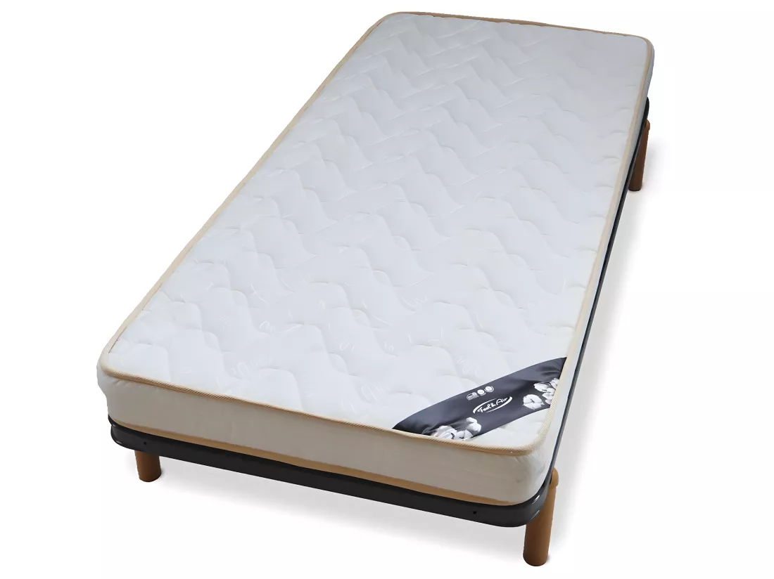 Pack sommier avec pieds et matelas 90x200 cm metal gris MIRA