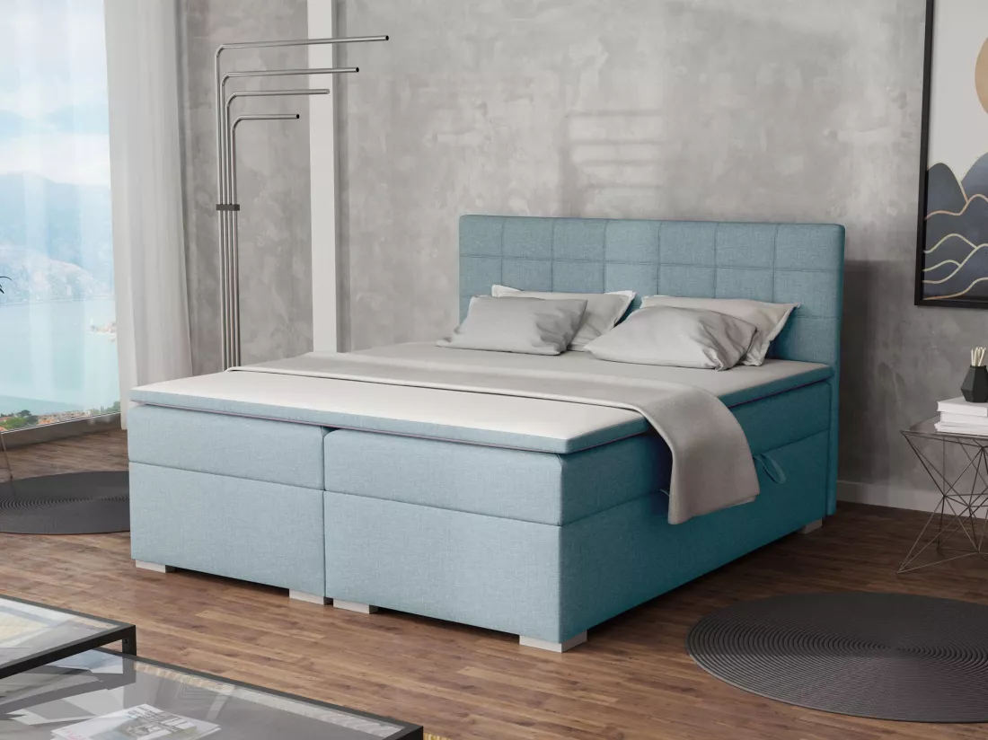 LIT BOXSPRING avec rangements pour la literie Torland, 200x200 cm, Jasmine 73 (Bleu clair)