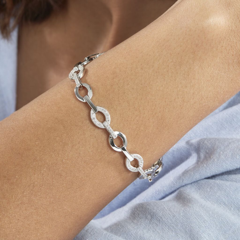 Bracelet Jonc Tehei Argent Blanc Oxyde De Zirconium