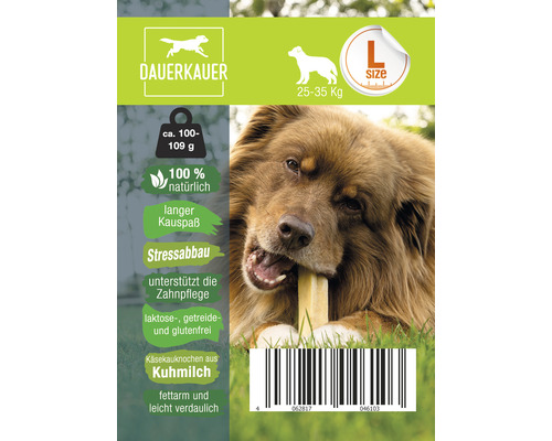 Hondensnack, langdurige kauwsnack, op melkbasis, 1 stuk ca. 100 g, gebitsverzorging, stressverlichting voor honden van 25-30 kg, kauwspeeltje, kaaskauwbot
