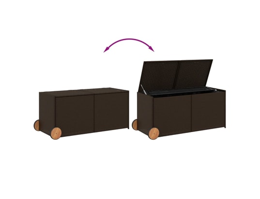 VIDAXL - Coffre Boîte de rangement de jardin et roues marron 283l poly rotin