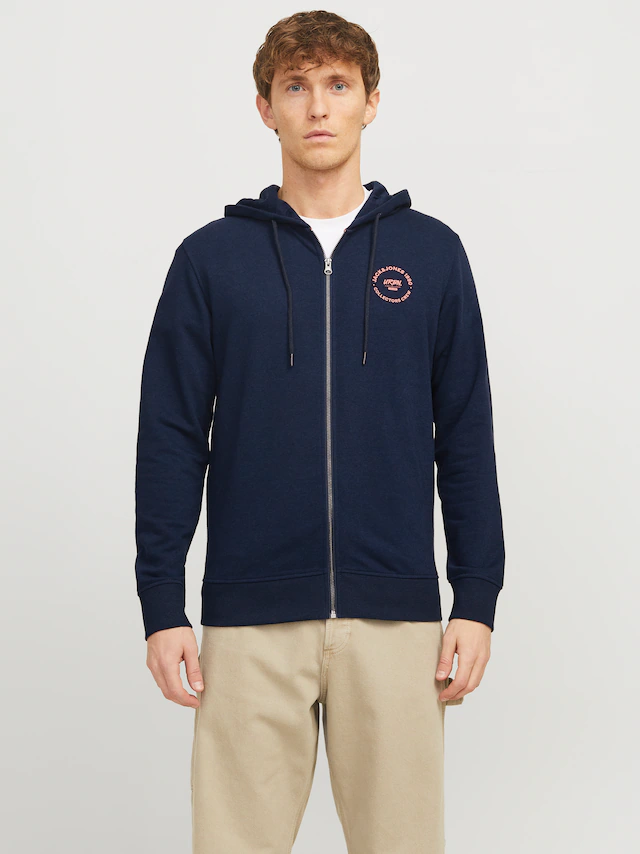 Jack & Jones Kapuzensweatjacke »JJSIMON  Hoodie mit Reissverschluss und hohem Baumwollanteil«, bedruckt, modisch, regular fit, Baumwollmischung, Kapuze