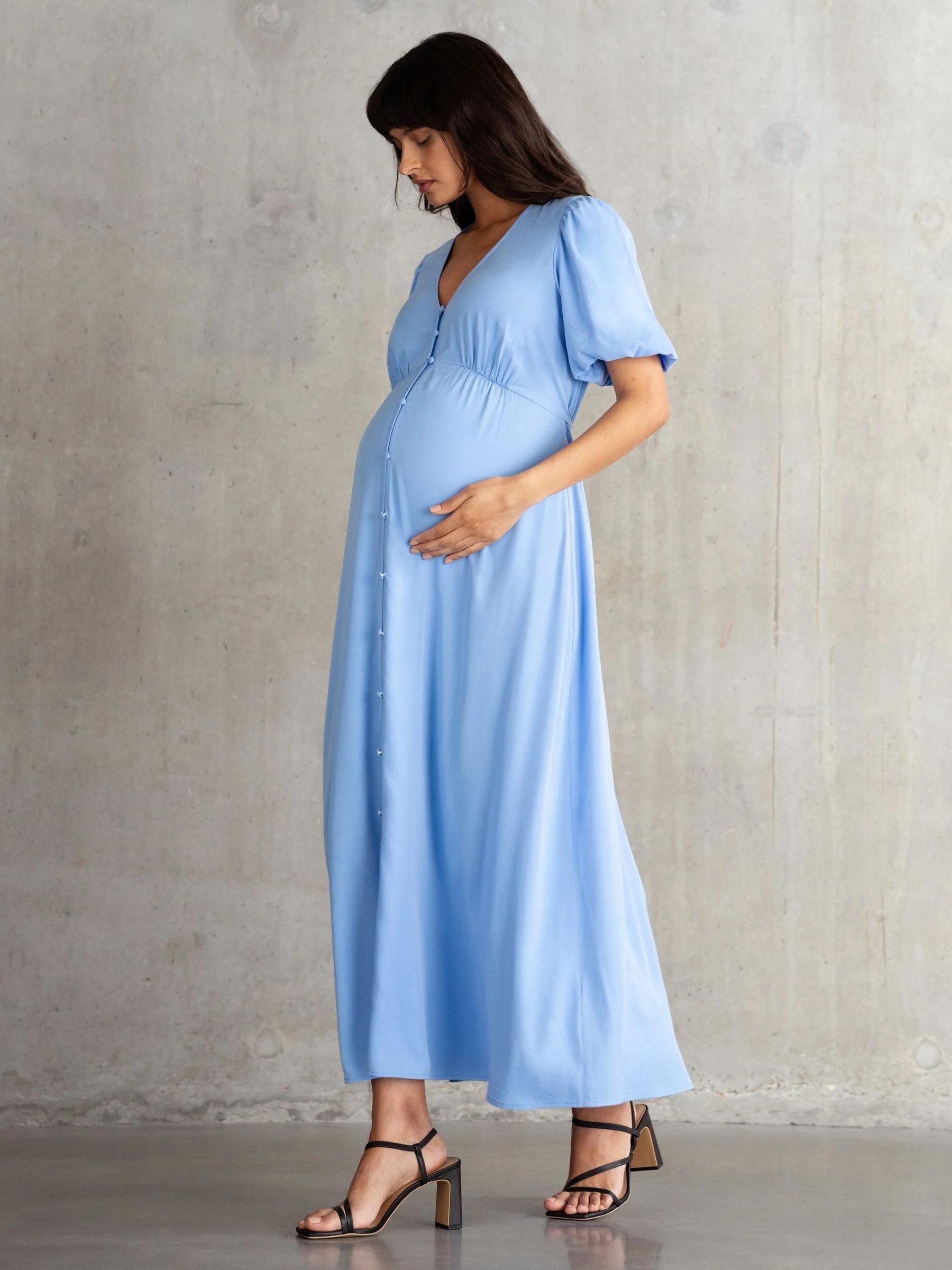 Seraphine Blue Button Through V-Neck Nursing Dress