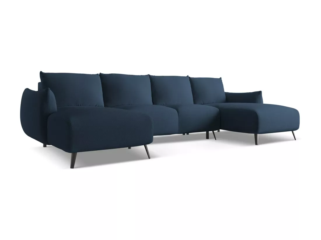 Canapé d'angle panoramique convertible en tissu chenille - bleu royal - MALIE