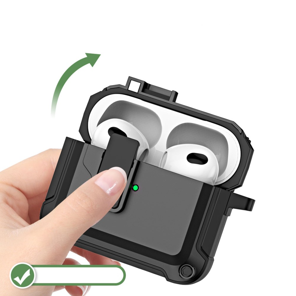 AirPods (3. Generation) Hybrid Hardcase Schutzhülle mit Verschluss   Karabinerhaken - Schwarz / Grau