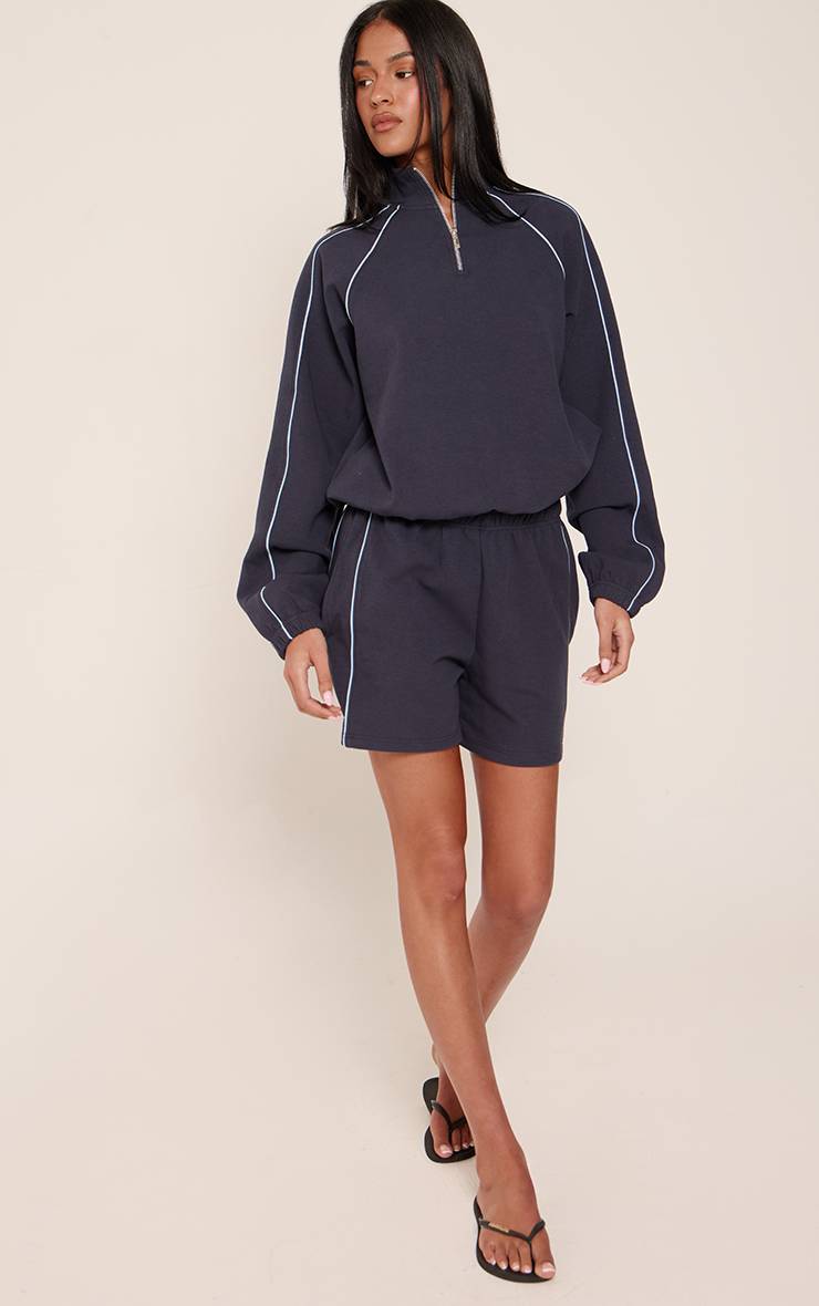Bleu Marine Sweat-shirt Tall À Fermeture Éclair Quart Avec Détail De Passepoil Interlock