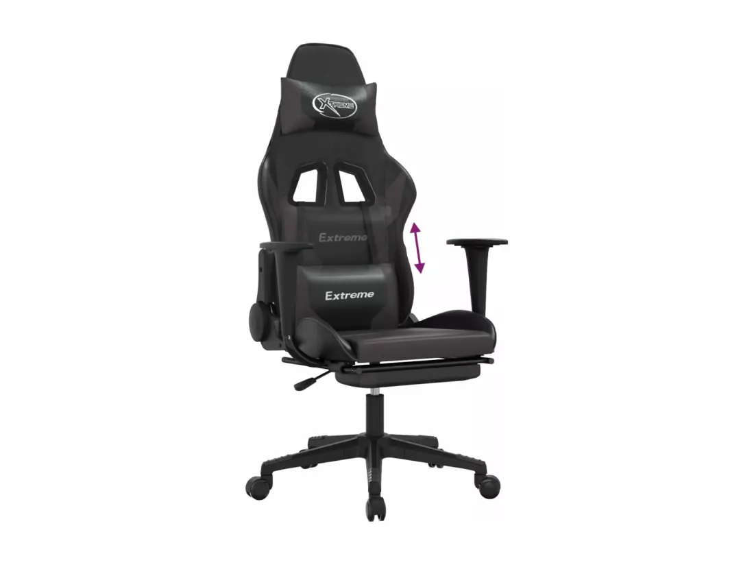 Chaise de jeu avec repose-pied Noir et gris Similicuir