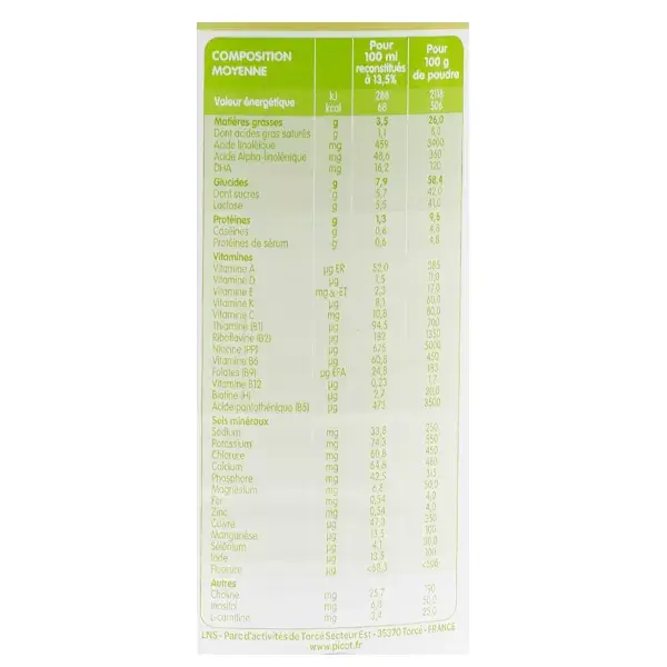 Leite orgânico de primeira fase Picot 800g