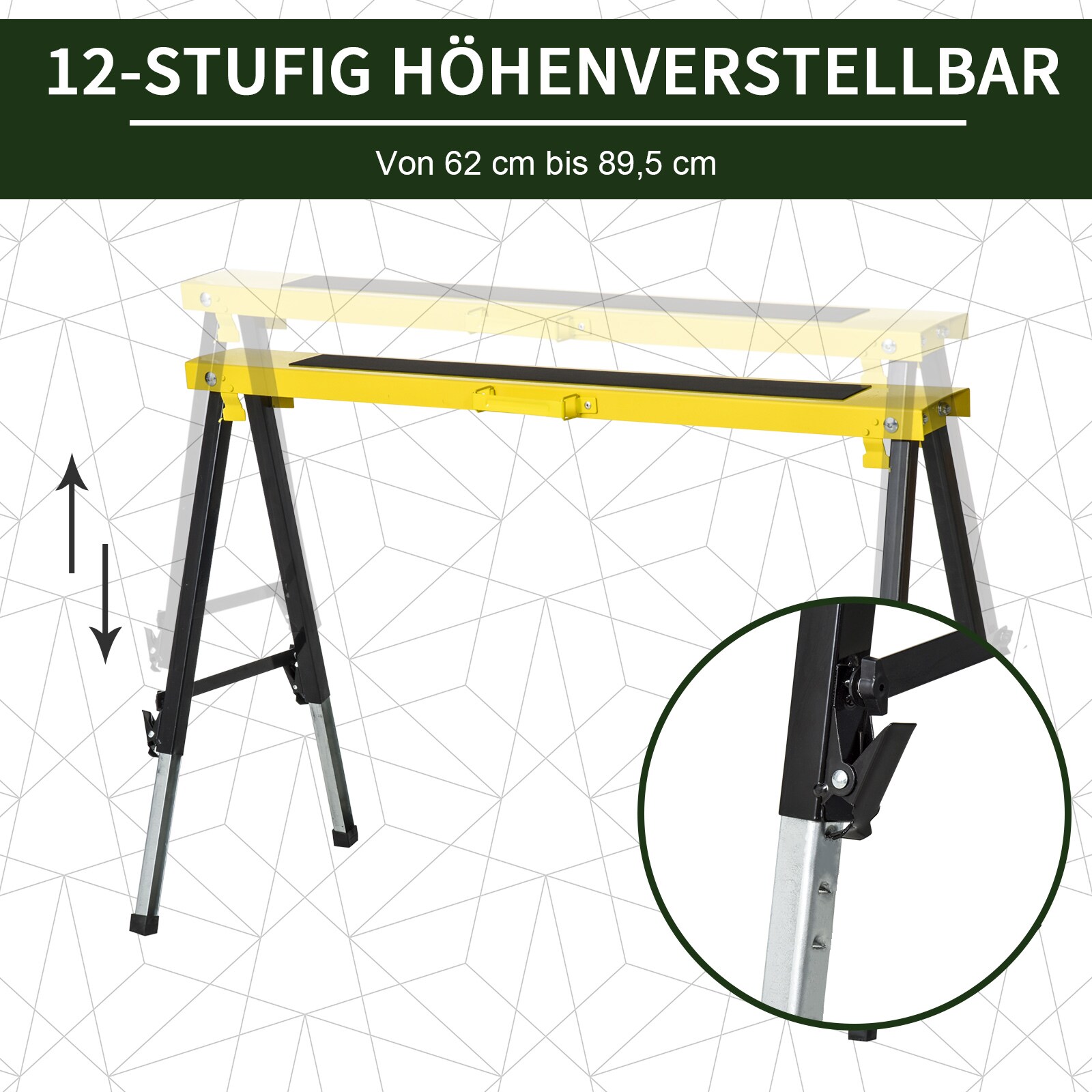 HOMCOM Arbeitsbock 2-er Set klappbar Gelb+Schwarz 100 x 49 x 62-89,5 cm (LxBxH)