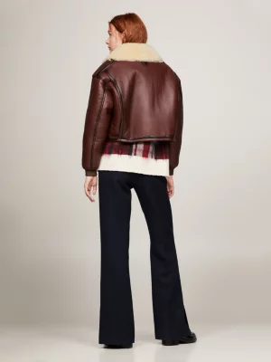 Jaqueta de couro estilo piloto casual Crest