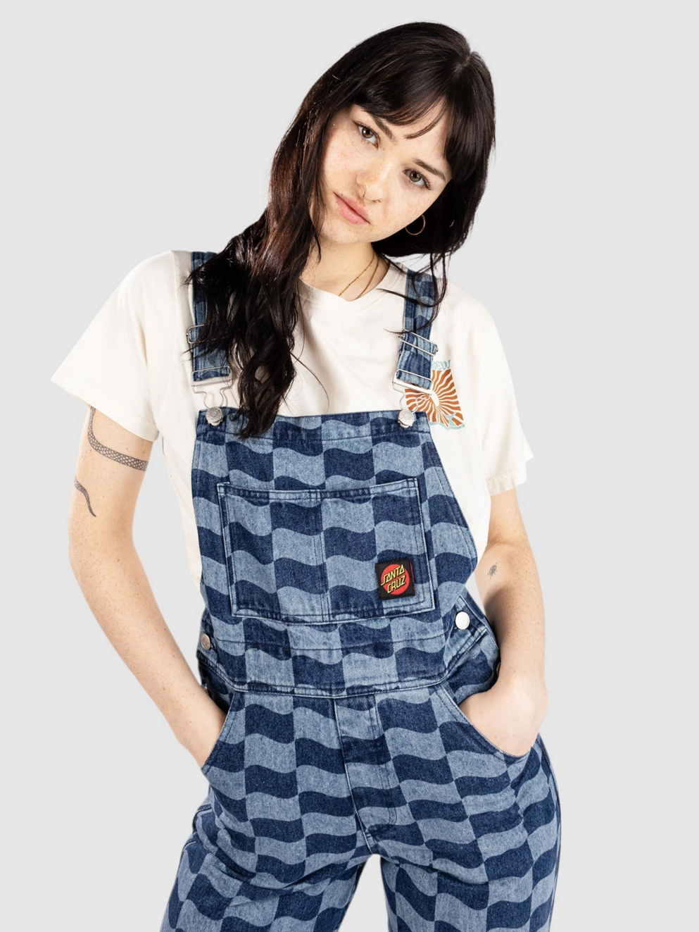 Santa Cruz Classic Label Denim Dungarees blue wave check