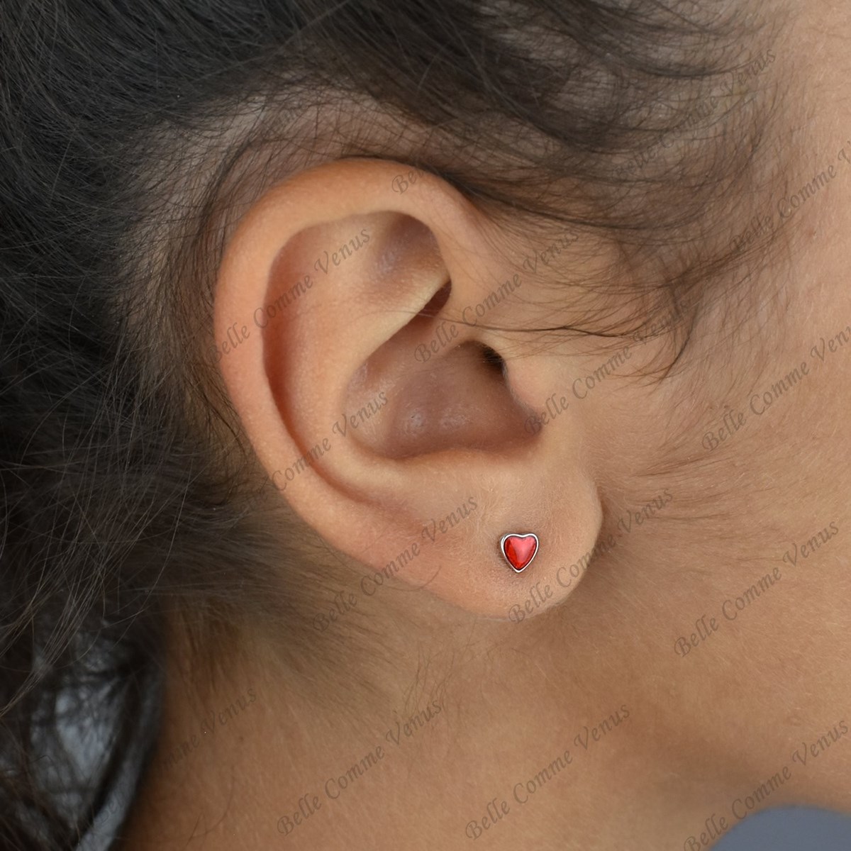 Boucles d'oreilles petit coeur émail rouge Argent 925 Rhodié