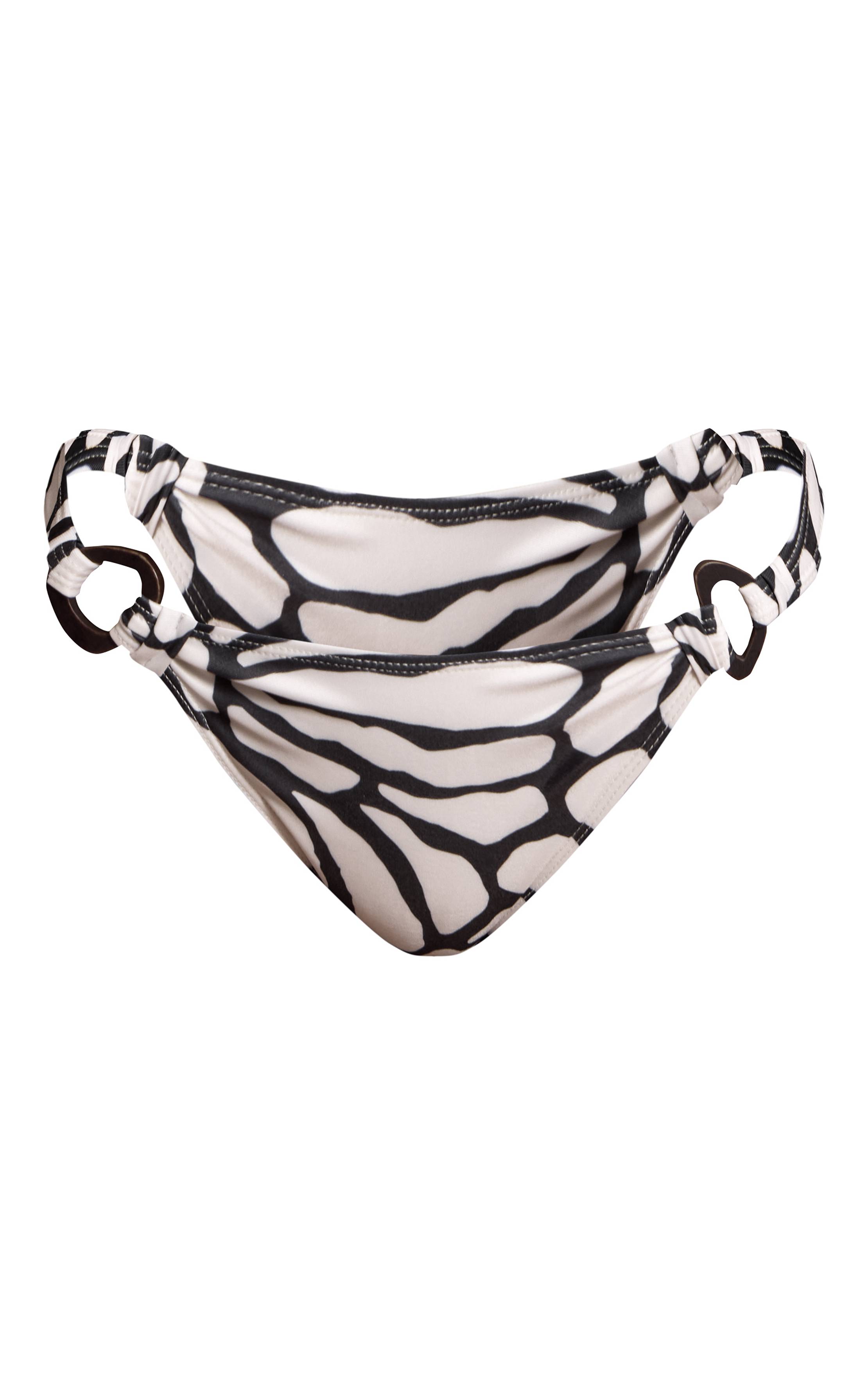 Blanc Bas De Bikini Tanga À Imprimé Girafe Avec Finitions En Bois