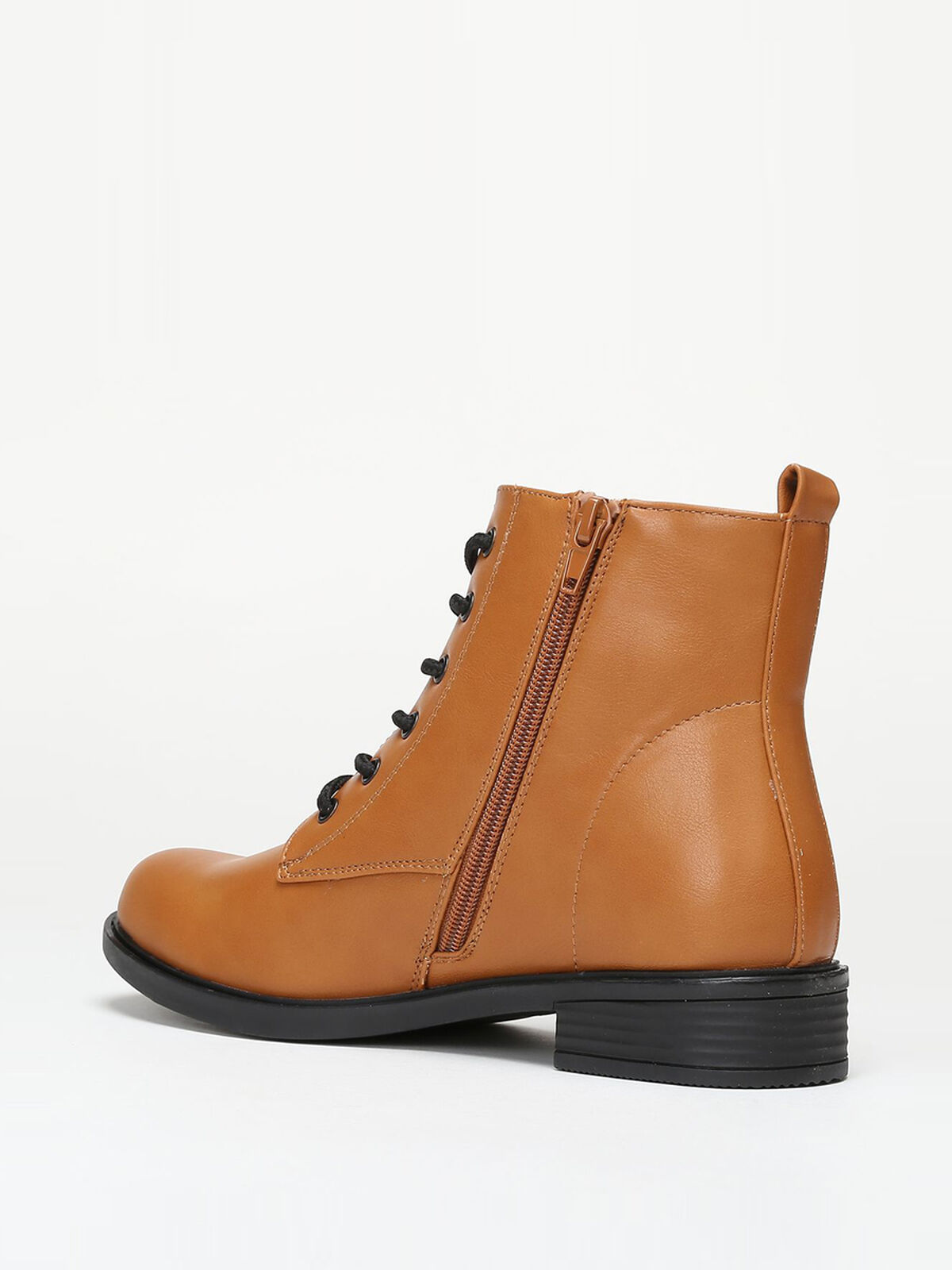 Bottines en simili à lacets- Camel